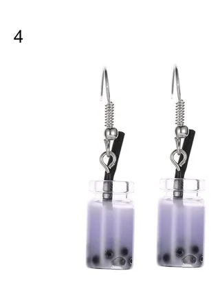 Bubble Tea Drink Dangle Long Ear Hooks Earrings 