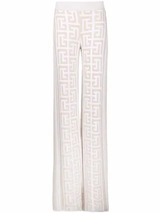 Textured Monogram-Pattern Straight-Leg Knitted Trousers