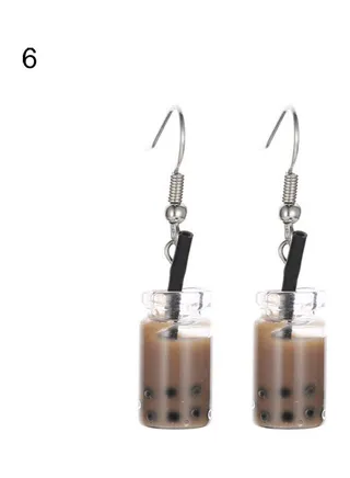 Bubble Tea Drink Dangle Long Ear Hooks Earrings 