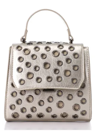 Perforated Mini Leather Metalic Silver Crossbody Bag 