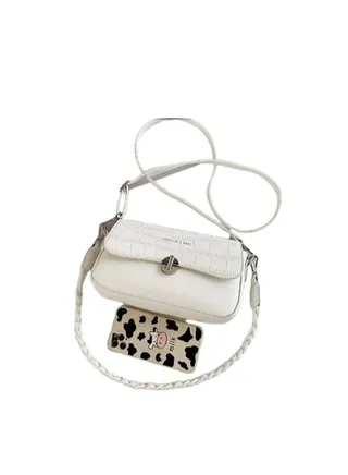 Pattern Cross Bag Faux Leather With Hand For Women 25×15 CM - White 
