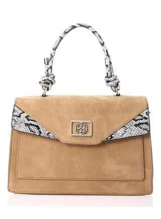 Leather & Reptile Pattern Detail Crossbody Bag 