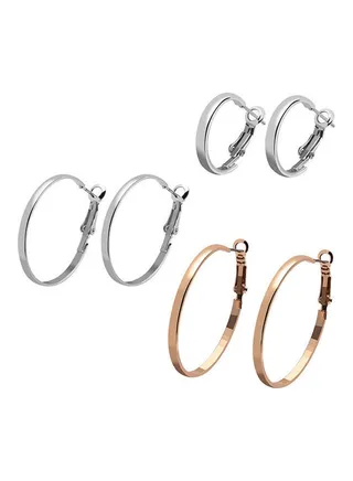 Pair Of 3 C-Shaped Geometric Circle Hoop Earrings 