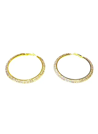 Crystal Double Paved Metal Hoop Earrings Gold 