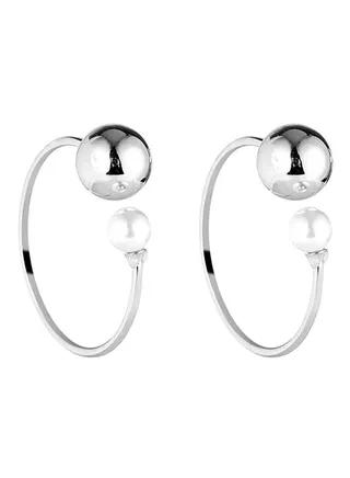 Pearl Studded Hoop Earrings Silver/White 