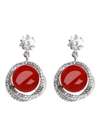 Rhinestone Faux Pearl Studded Dangle Earrings 