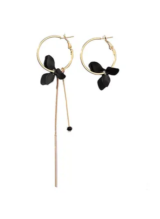 Alloy Flower Leaf Asymmetric Circle Shape Hoop Earings 