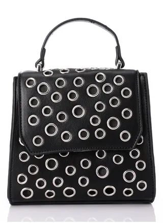 Perforated Mini Leather Black Crossbody Bag 