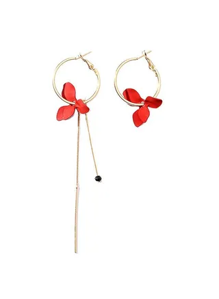 Alloy Flower Leaf Asymmetric Circle Shape Hoop Earings 