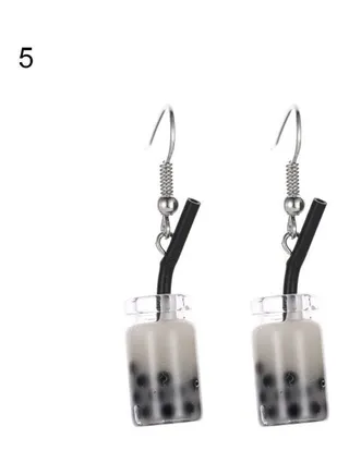 Bubble Tea Drink Dangle Long Ear Hooks Earrings 