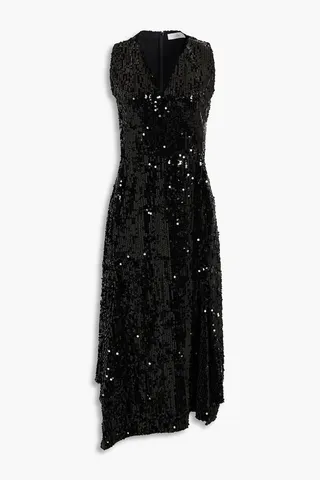 Sequined mesh midi dress