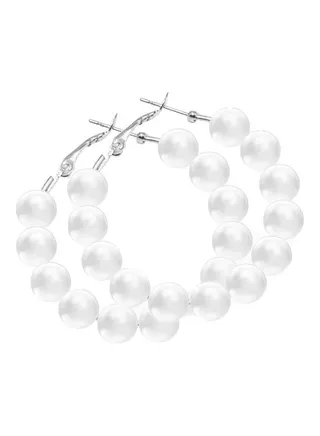 Faux Pearl Circle Round Dangle Hoop Earrings 