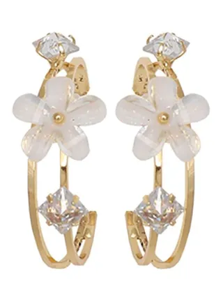 925 Sterling Silver Flower Design Hoop Earrings 