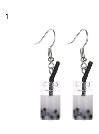 Bubble Tea Drink Dangle Long Ear Hooks Earrings 