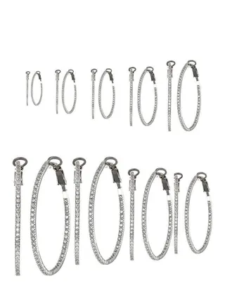 18-Piece Multi Material Rhinestone Studded Hoop Earrings 