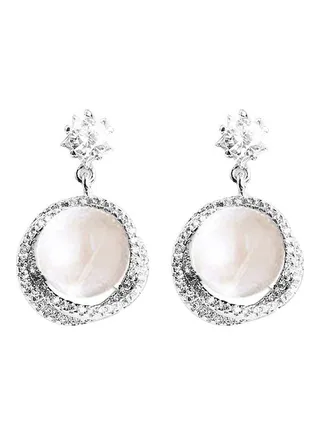 Rhinestone Faux Pearl Studded Dangle Earrings 