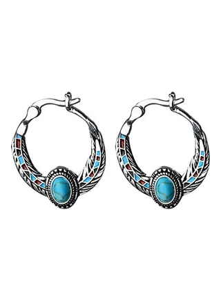 Faux Turquoise Studded Hoop Earrings 