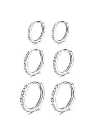 3 Pairs Of Sterling Small Hoop Earrings Set 