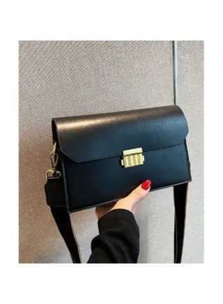 Solid Cross Bag Faux Leather With Hand For Women 23×15 CM- Black 