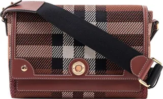 Knitted and leather shoulder bag with tartan motif