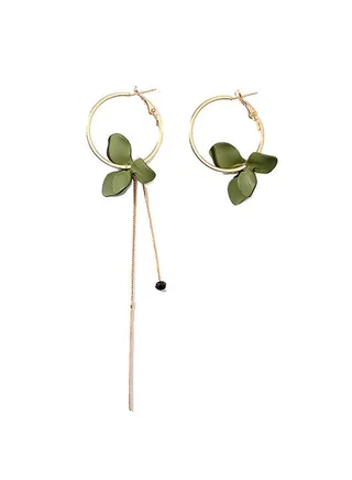 Alloy Flower Leaf Asymmetric Circle Shape Hoop Earings 
