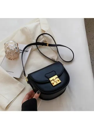 Solid Cross Bag Faux Leather With Hand For Women 20×17 CM- Black 
