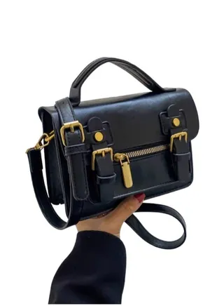 Solid Cross Bag Faux Leather With Hand For Women 20×14 CM - Black 