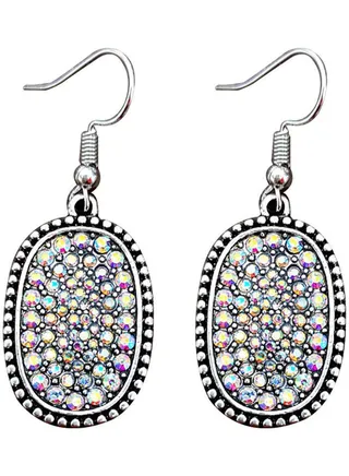 Rhinestone Inlaid Oval Dangle Hook Earrings 