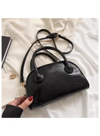 Pattern Cross Bag Faux Leather With Hand For Women 25×15 CM- Black 