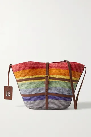 Altuzarra - Watermill Leather-trimmed Striped Raffia Shoulder Bag - Red