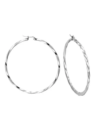 Stainless Steel Twisted Flat Hoop Earrings 