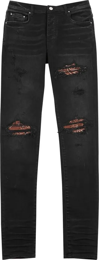 Amiri MX1 Black Bandana Distressed Skinny Jeans
