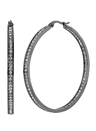 Inside Outside Crystal Studded Metal Hoop Earrings 