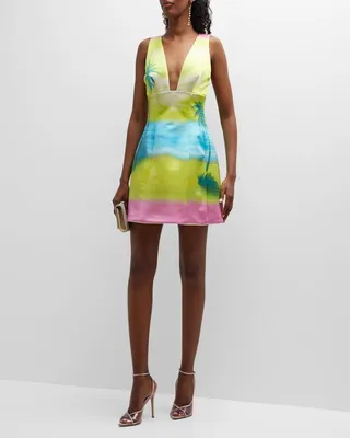Dyed Mini Bubble Dress with Palm Tree Details