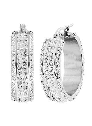 Crystal Studded Metal Hoop Earrings 