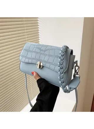 Pattern Cross Bag Faux Leather With Hand For Women 25×15 CM- Light Blue 