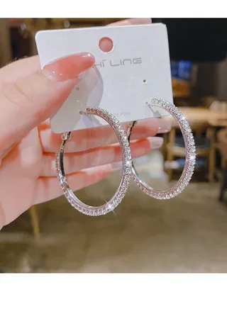 Punk Hoop Earrings With Rhinestones 