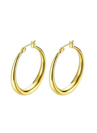 18K Hoop Earrings, Gold Plated Rounded Hoops Earring 