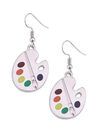 Enamel Palette Paint Brush Dangle Earrings 
