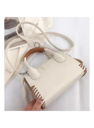 Solid Cross Bag Faux Leather With Hand For Women 20×15 CM- White 