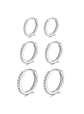 3 Pairs Of Sterling Small Hoop Earrings Set 