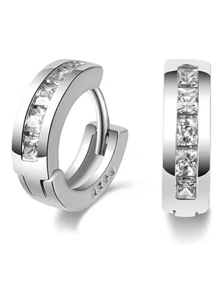 Silver Plated Shiny Rhinestones Ear Studs 