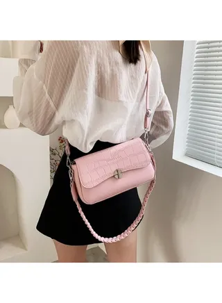 Pattern Cross Bag Faux Leather With Hand For Women 25×15 CM - Pink 