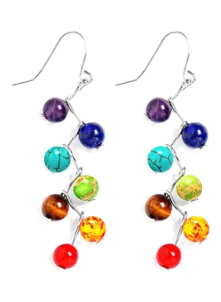 7 Chakra Natural Stone Long Drop And Dangle Earrings 
