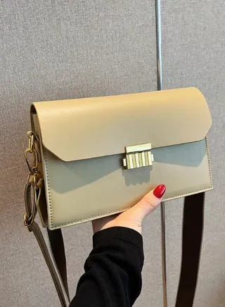 Solid Cross Bag Faux Leather With Hand For Women 23×15 CM- Light Green 