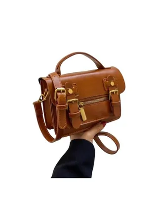 Solid Cross Bag Faux Leather With Hand For Women 20×14 CM - Coffee 