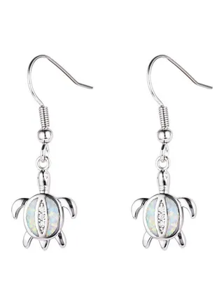 Faux Opal Rhinestone Inlaid Turtle Dangle Hook Earrings 