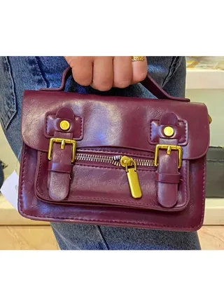 Solid Cross Bag Faux Leather With Hand For Women 20×14 CM - Dark Red 