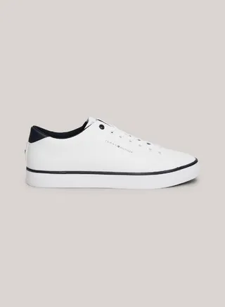 Men's Essential Textured Stitch Logo Trainers -  Recycled leather mix upper, White 
