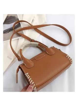 Solid Cross Bag Faux Leather With Hand For Women 20×15 CM- Coffe 